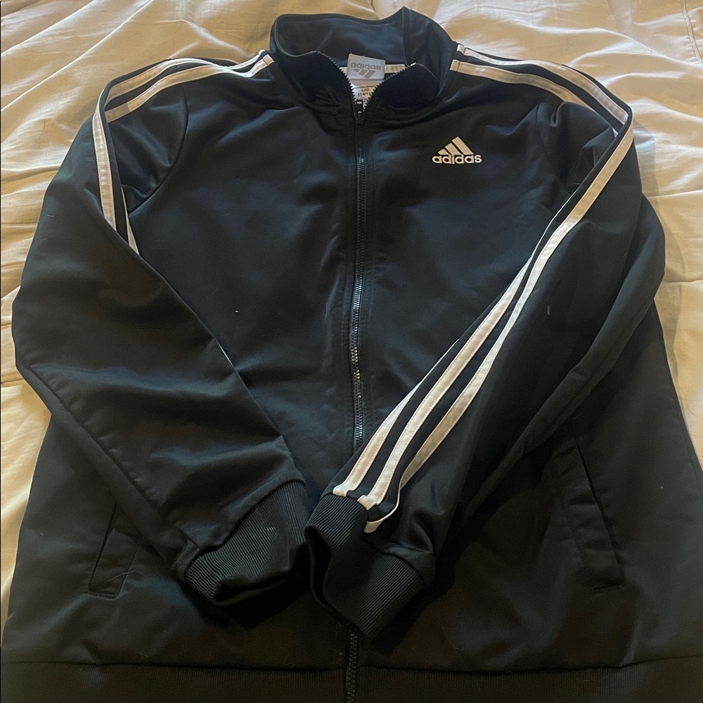 Adidas Black Jacket with White Stripes